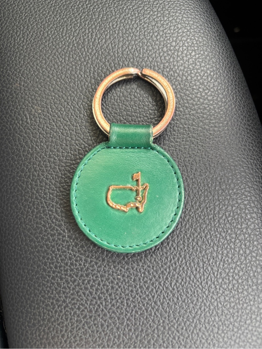 U.S.Open  Green Leather Round Keychain with Gold Accent